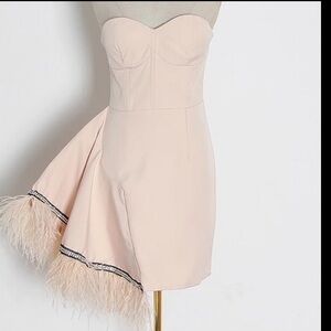 NWT Women Strapless High Waist Patchwork Feathers Folds Elegant Sz M